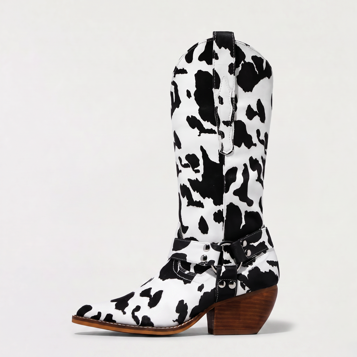 Women's Cow-Print Block Heel Cowboy Boots