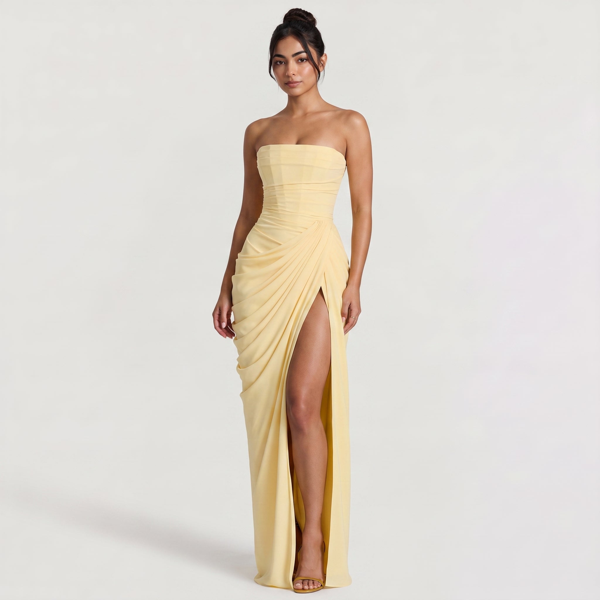 Women's Strapless Draped Maxi Dress