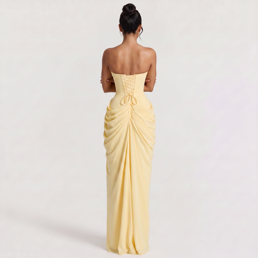 Women's Strapless Draped Maxi Dress
