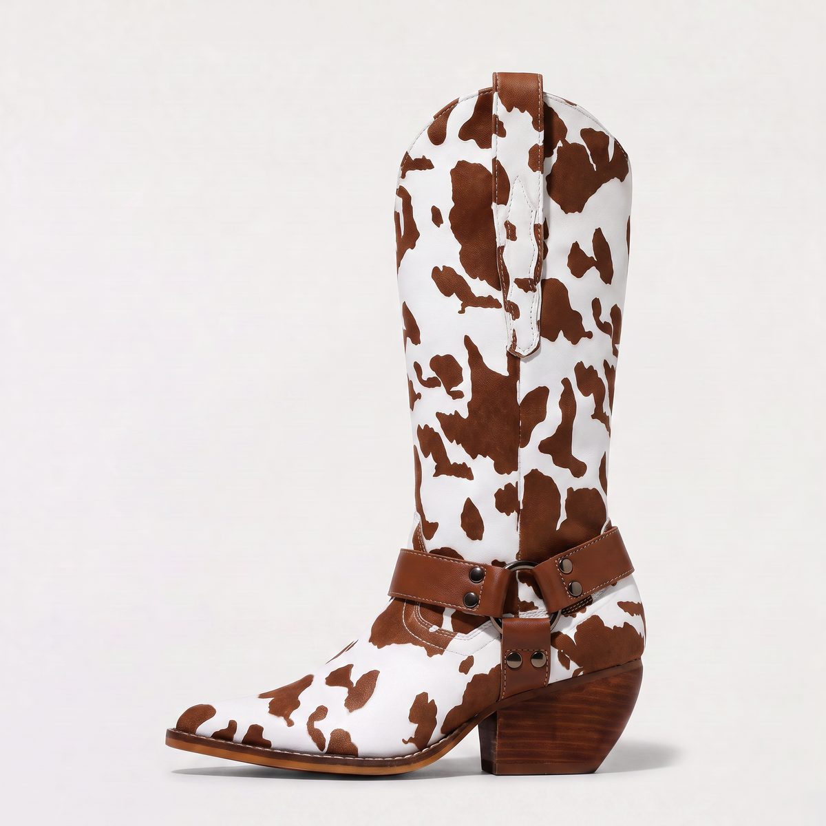 Women's Cow-Print Block Heel Cowboy Boots