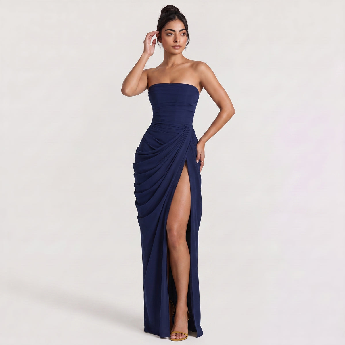 Women's Strapless Draped Maxi Dress