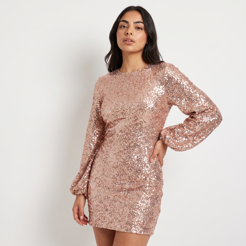 Women's Balloon Sleeves Sequin Mini Dress