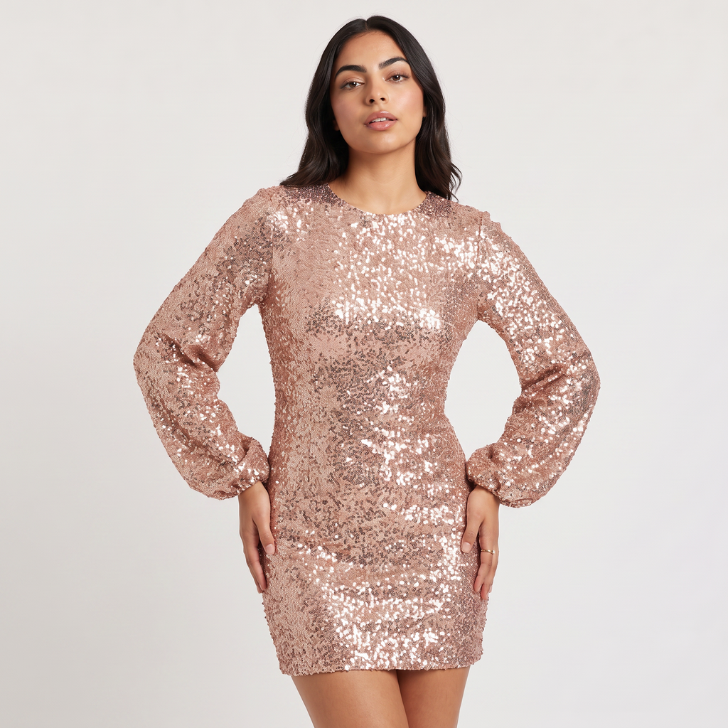 Women's Balloon Sleeves Sequin Mini Dress