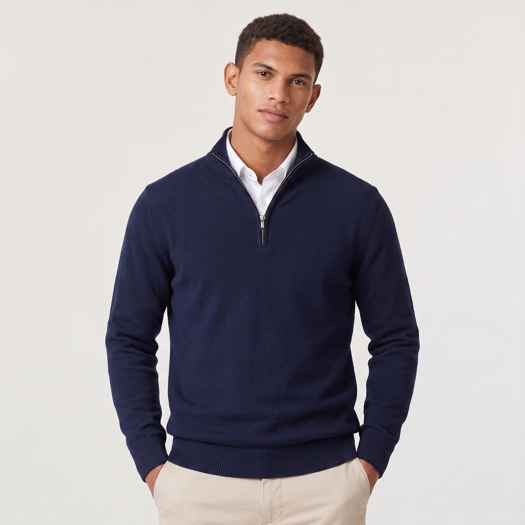 Men's Cotton Blend Quarter-Zip Knitted Sweater