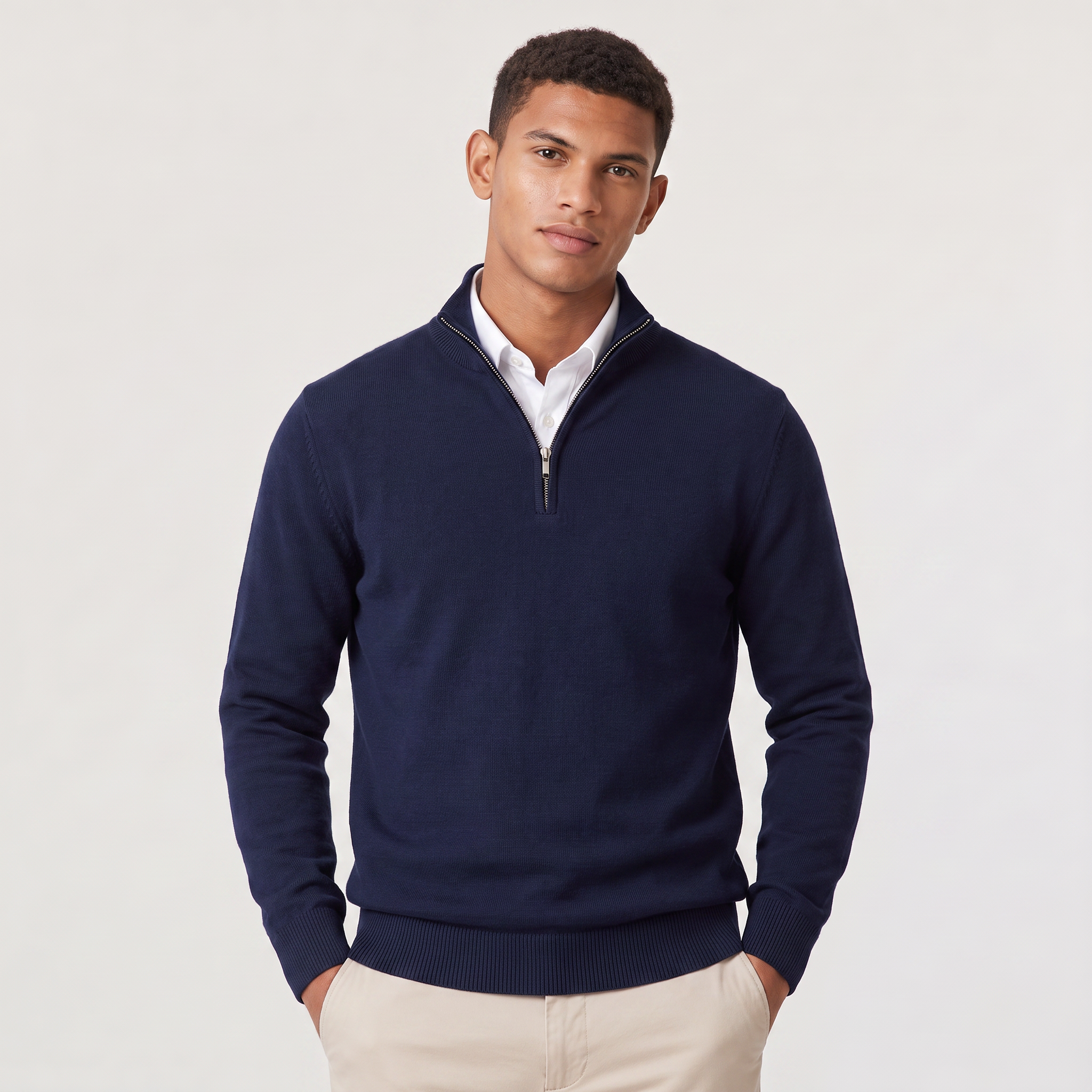 Men's Cotton Blend Quarter-Zip Knitted Sweater