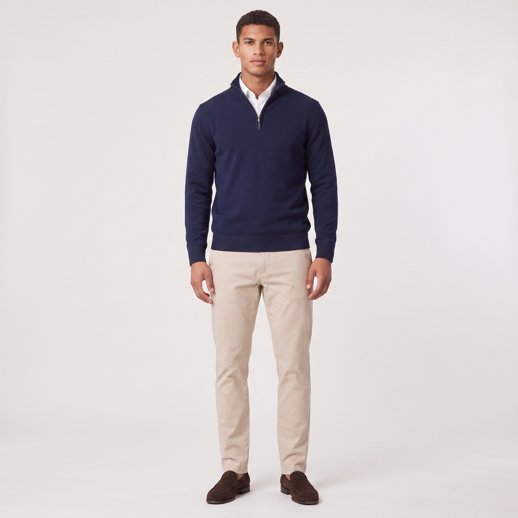 Men's Cotton Blend Quarter-Zip Knitted Sweater