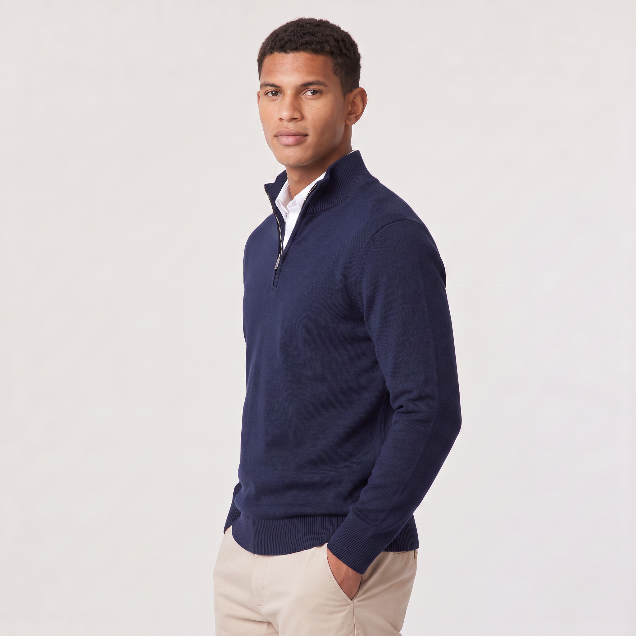 Men's Cotton Blend Quarter-Zip Knitted Sweater