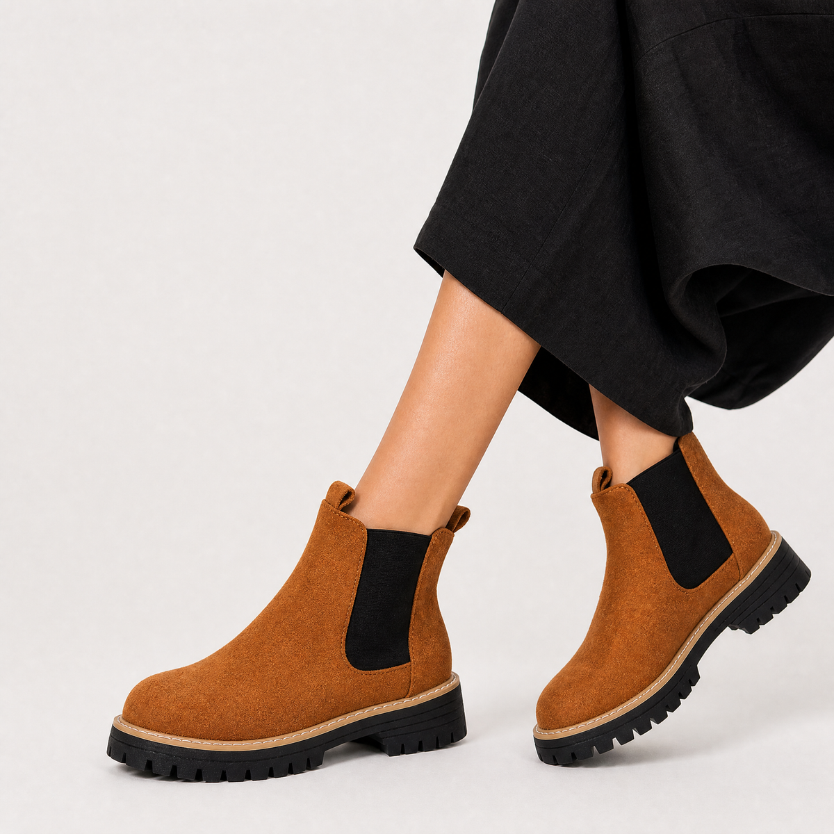 Women's Suede Block Heel Ankle Chealsea Boots