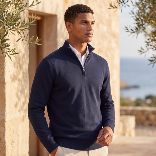 Men's Cotton Blend Quarter-Zip Knitted Jumper