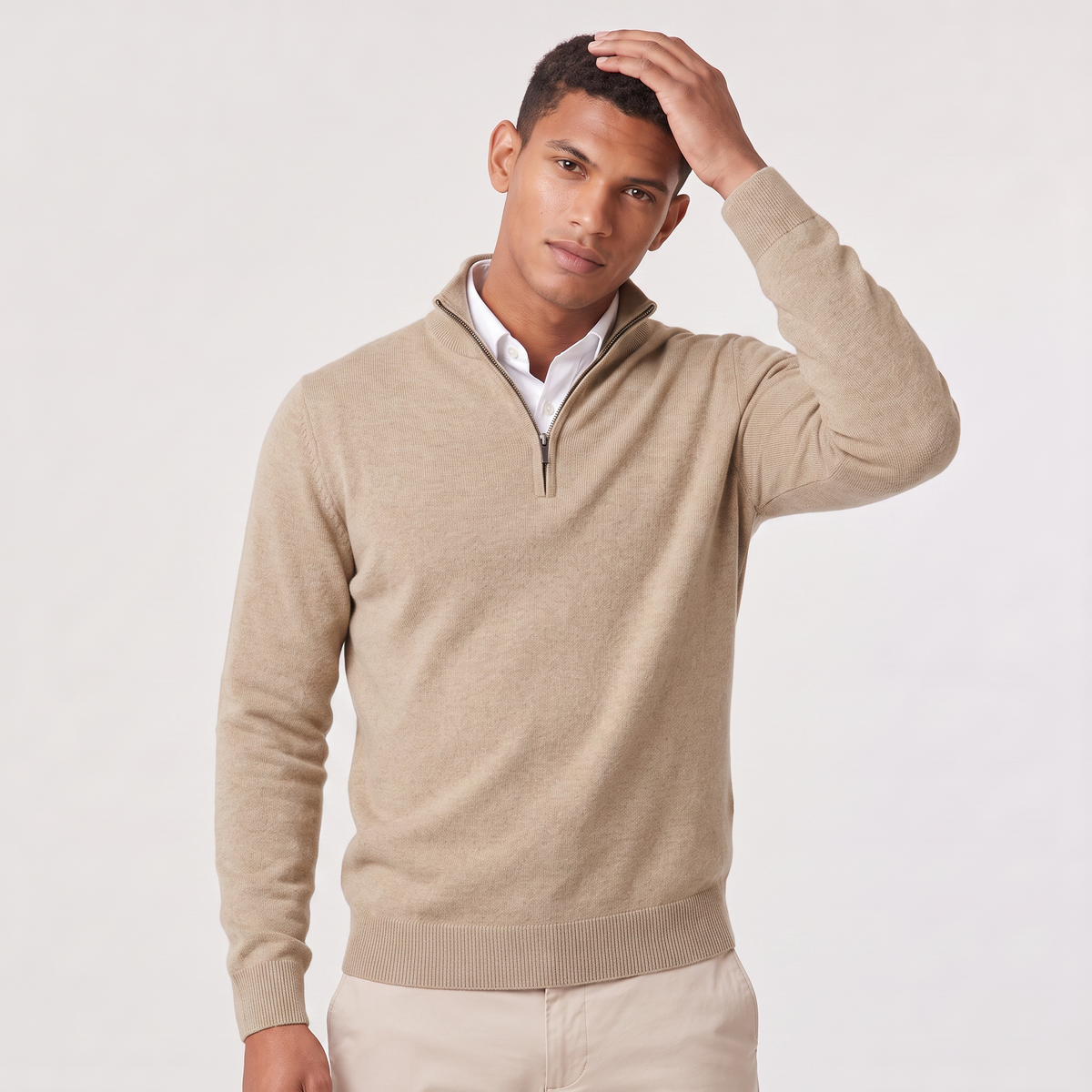 Men's Cotton Blend Quarter-Zip Knitted Jumper