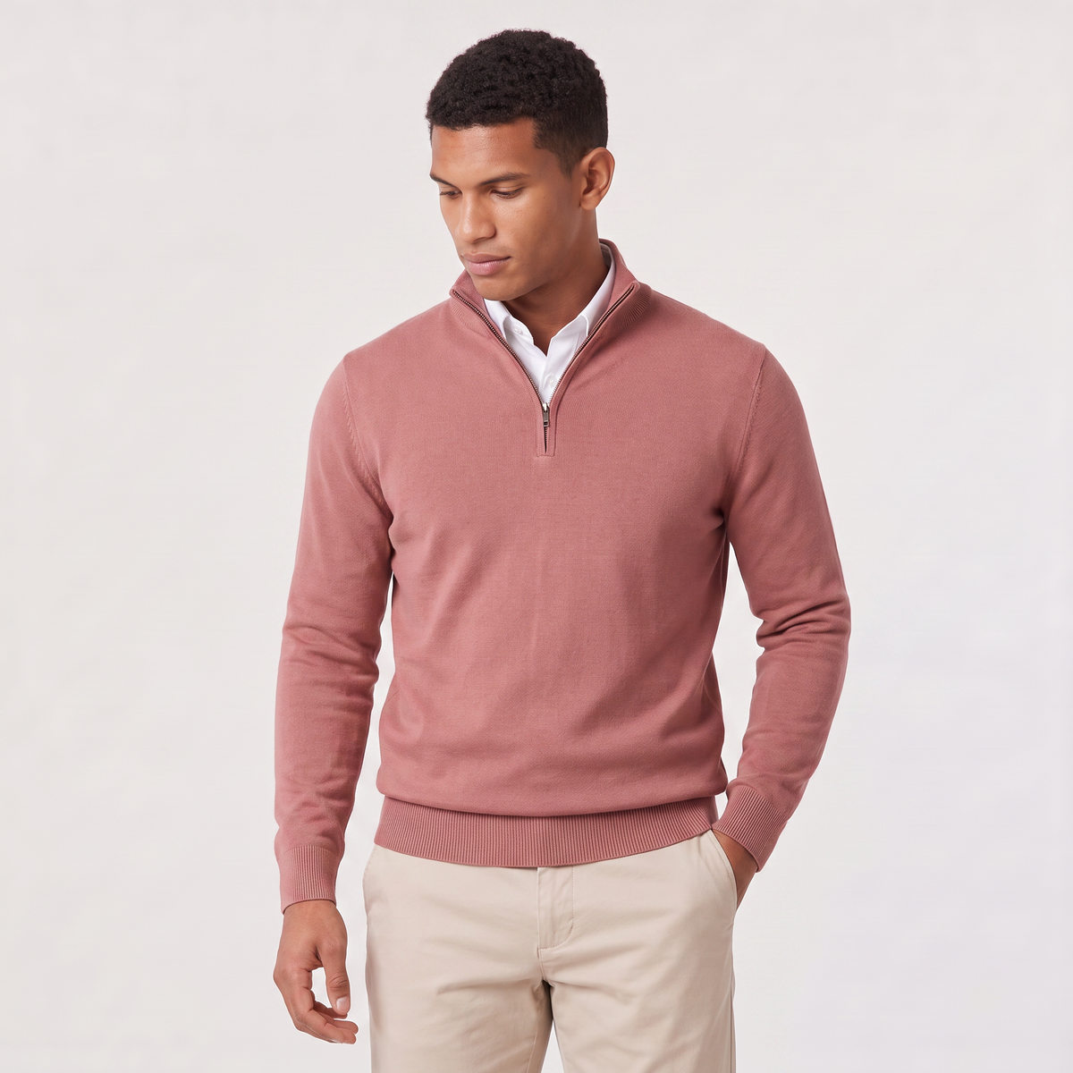 Men's Cotton Blend Quarter-Zip Knitted Jumper