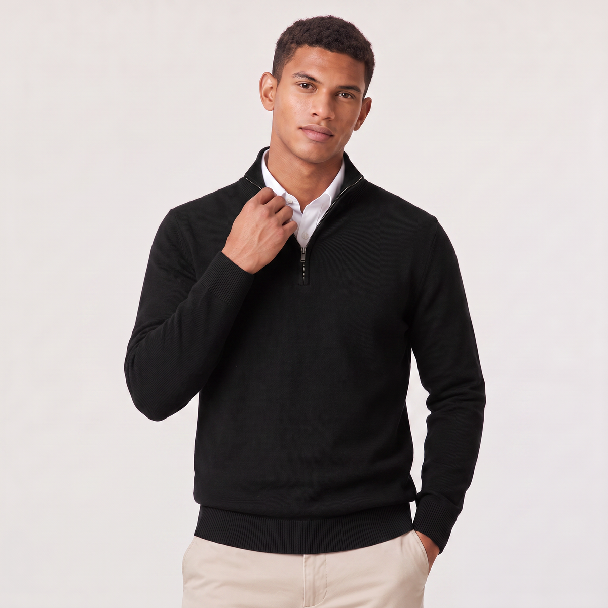 Men's Cotton Blend Quarter-Zip Knitted Jumper