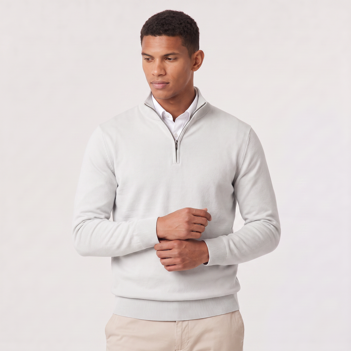 Men's Cotton Blend Quarter-Zip Knitted Jumper