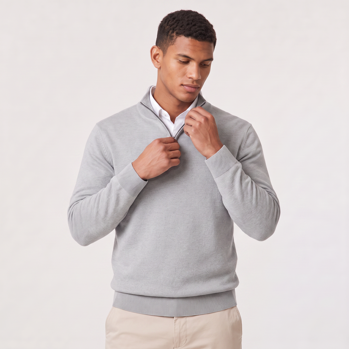 Men's Cotton Blend Quarter-Zip Knitted Jumper