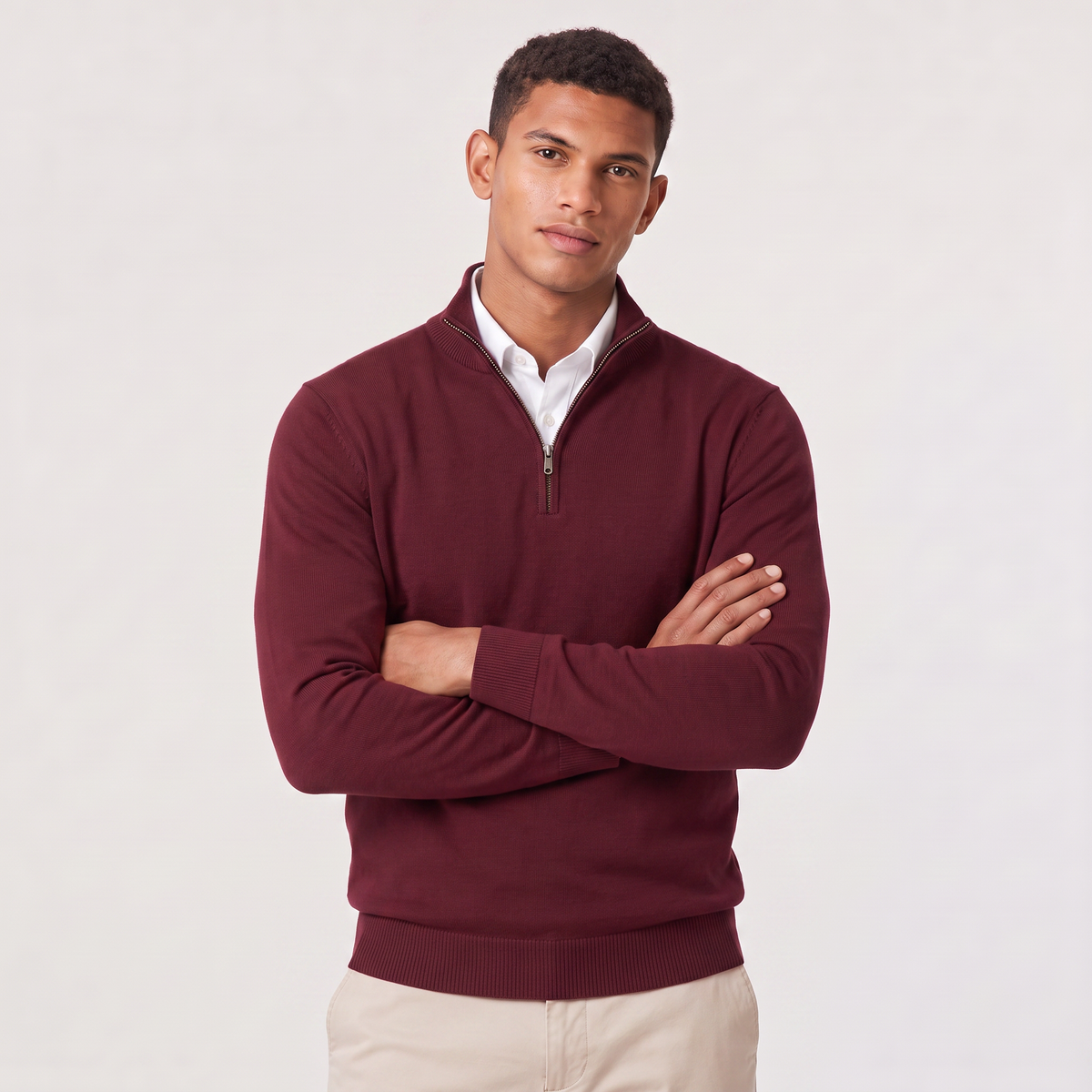 Men's Cotton Blend Quarter-Zip Knitted Jumper