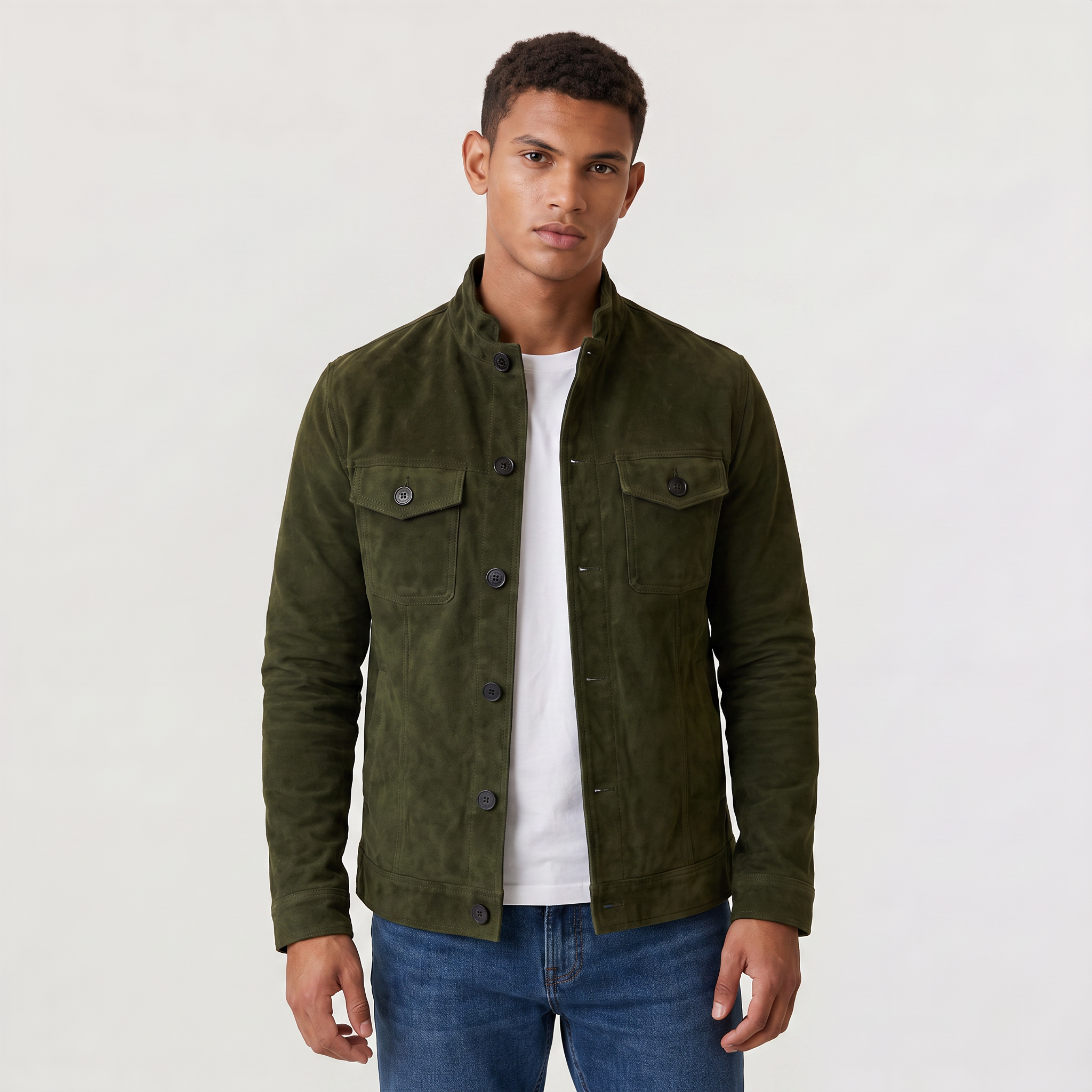 Men's Button-Up Suede-Look Trucker Jacket