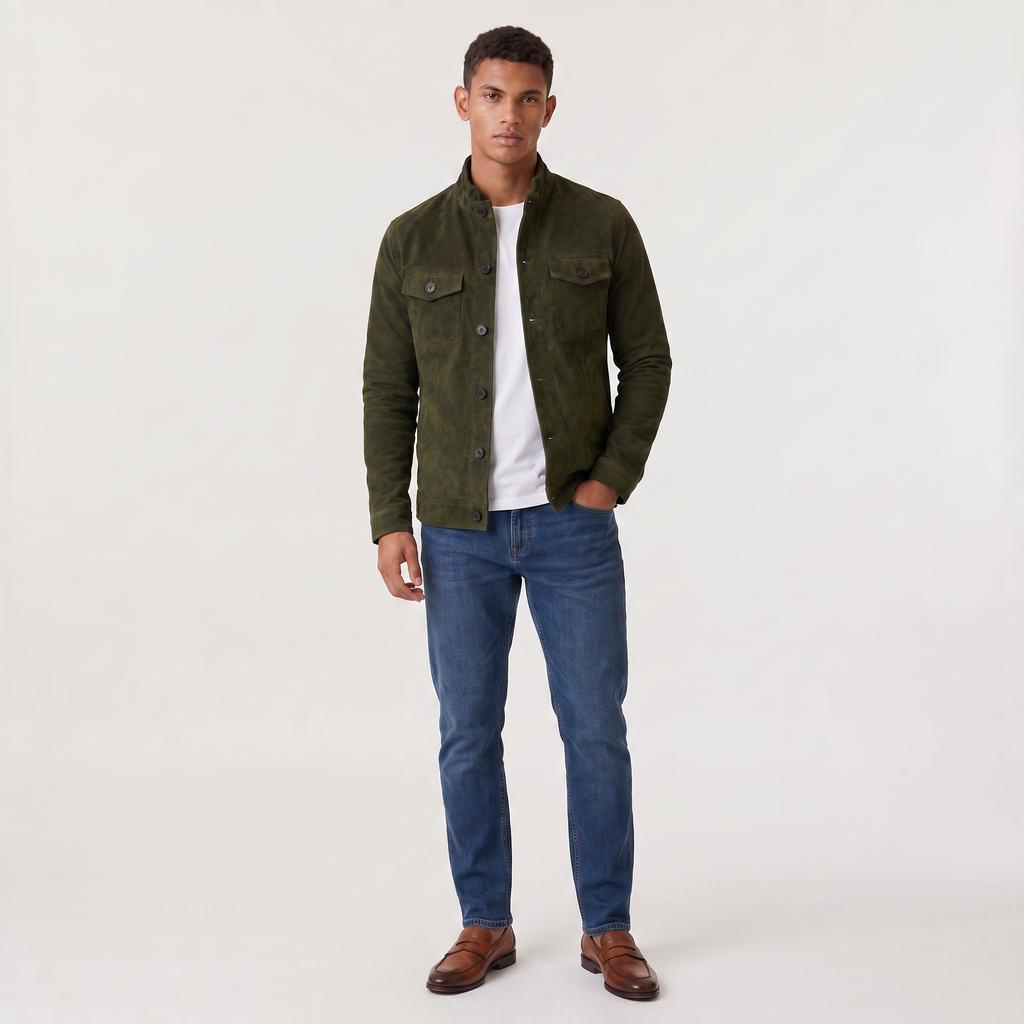 Men's Button-Up Suede-Look Trucker Jacket