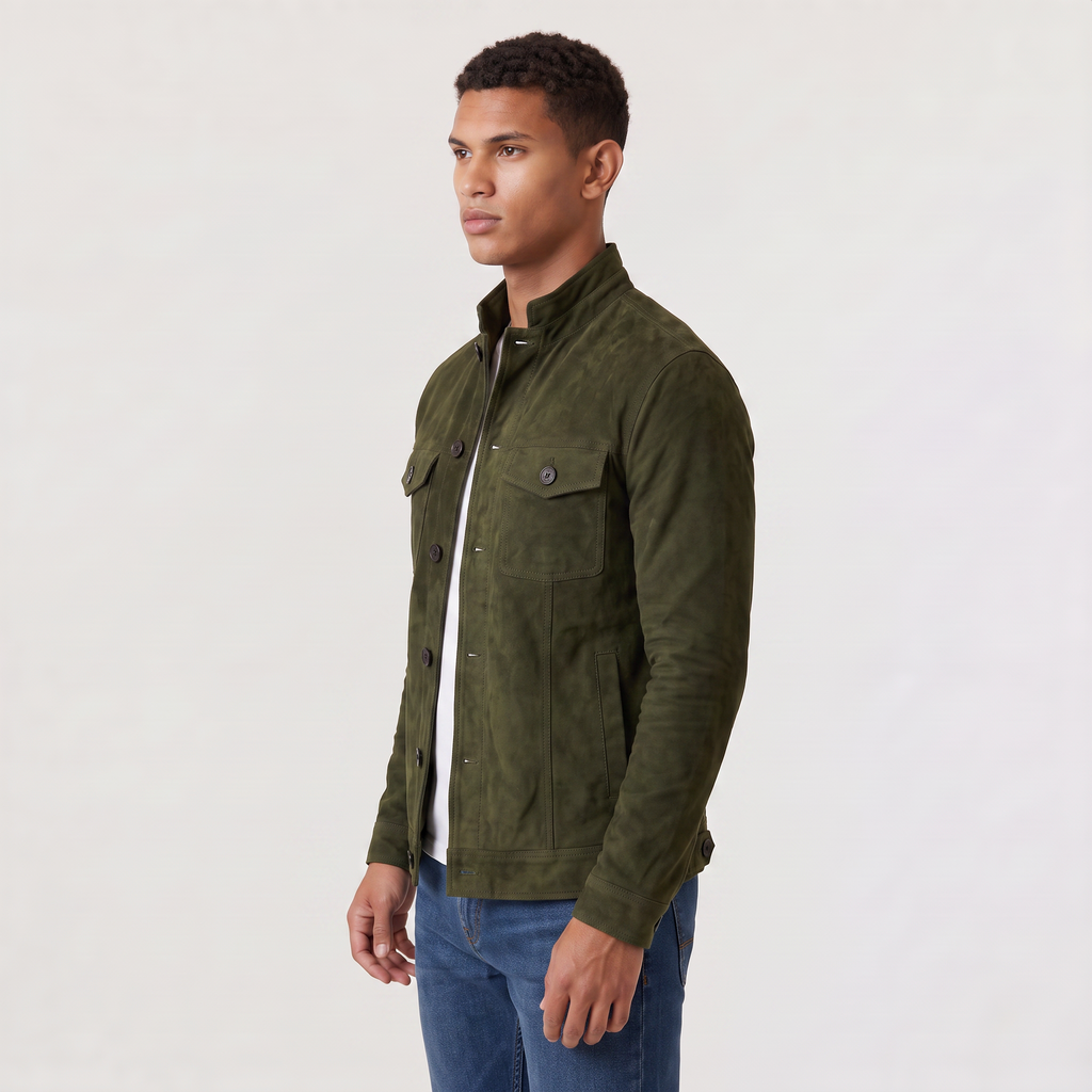 Men's Button-Up Suede-Look Trucker Jacket