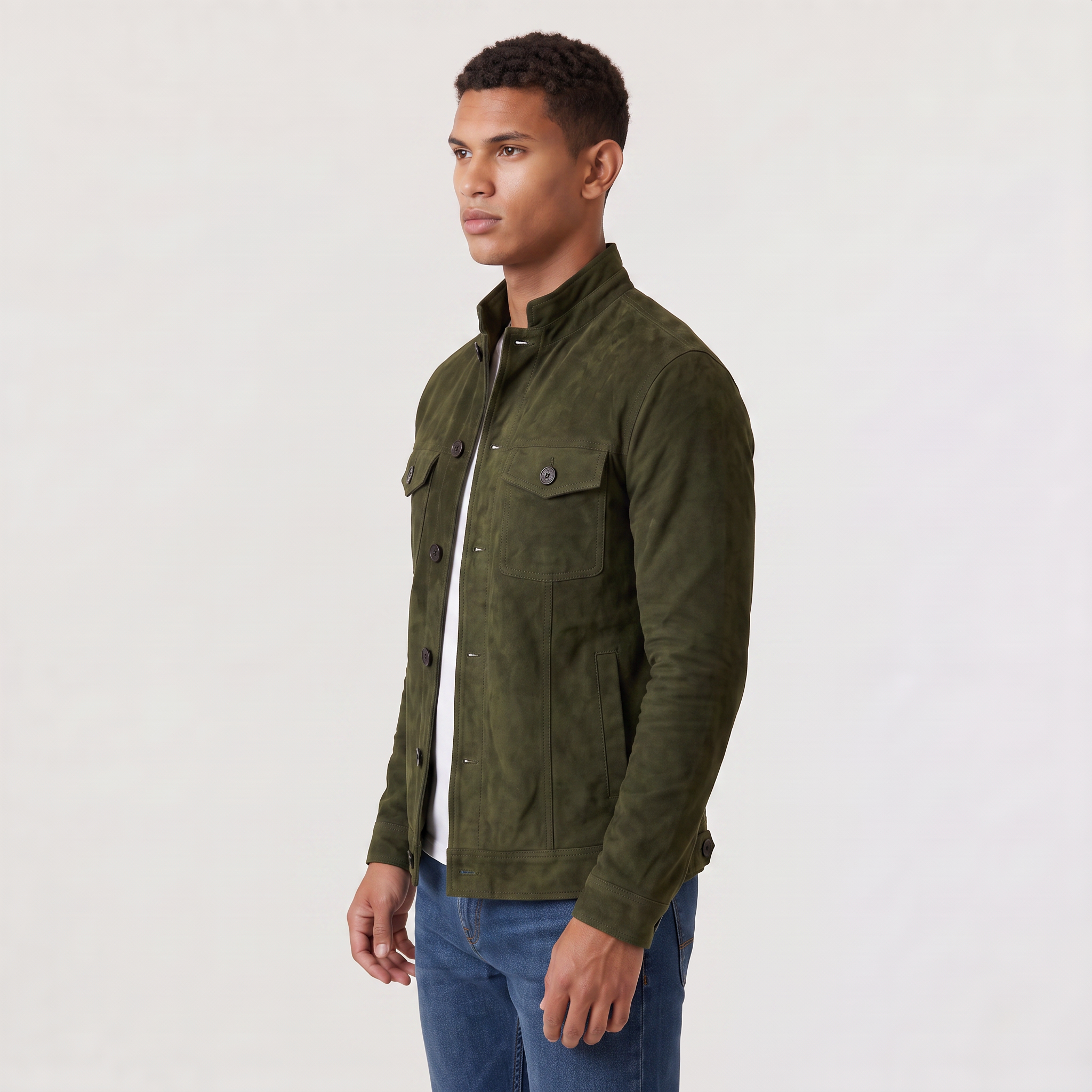 Men's Button-Up Suede-Look Trucker Jacket