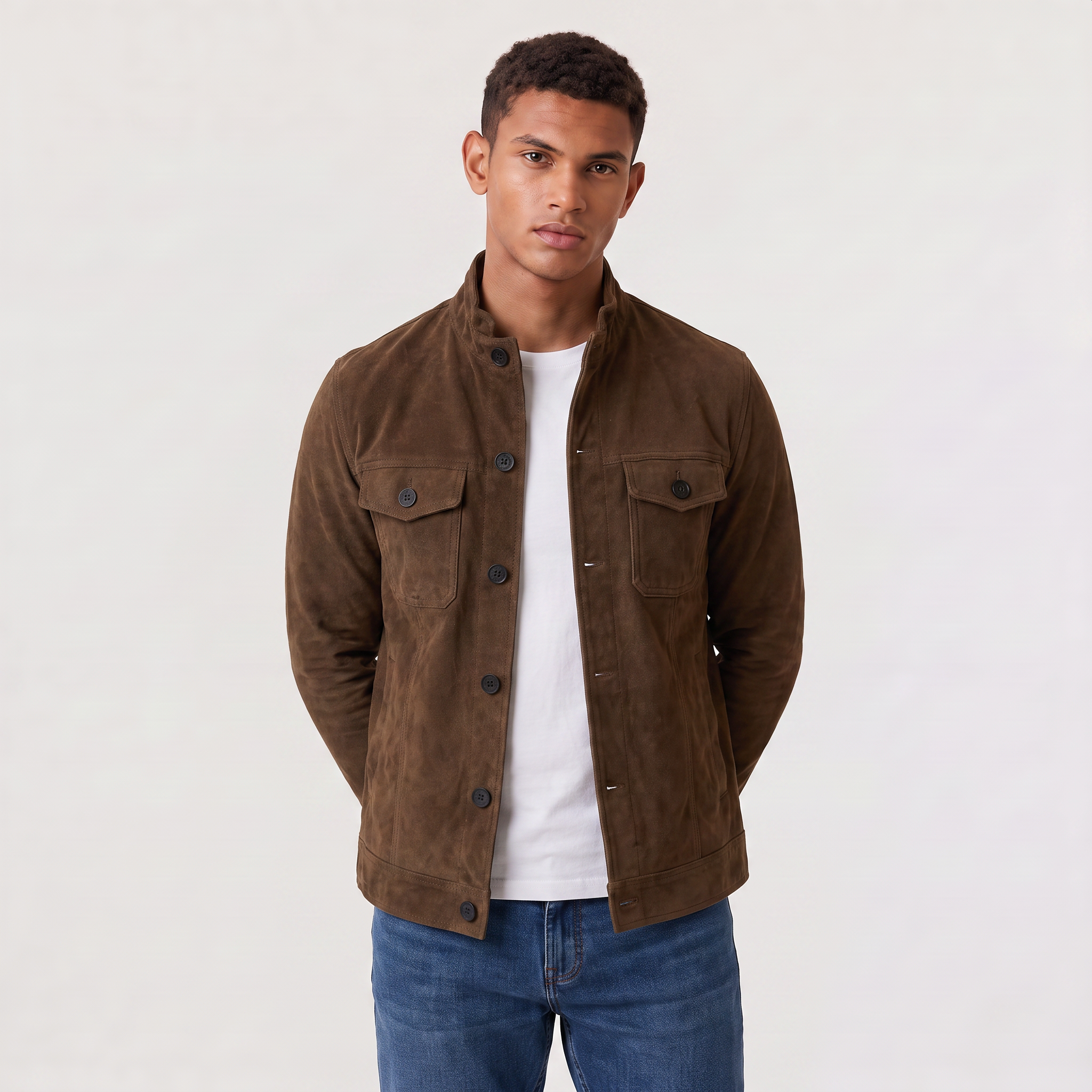 Men's Button-Up Suede-Look Trucker Jacket