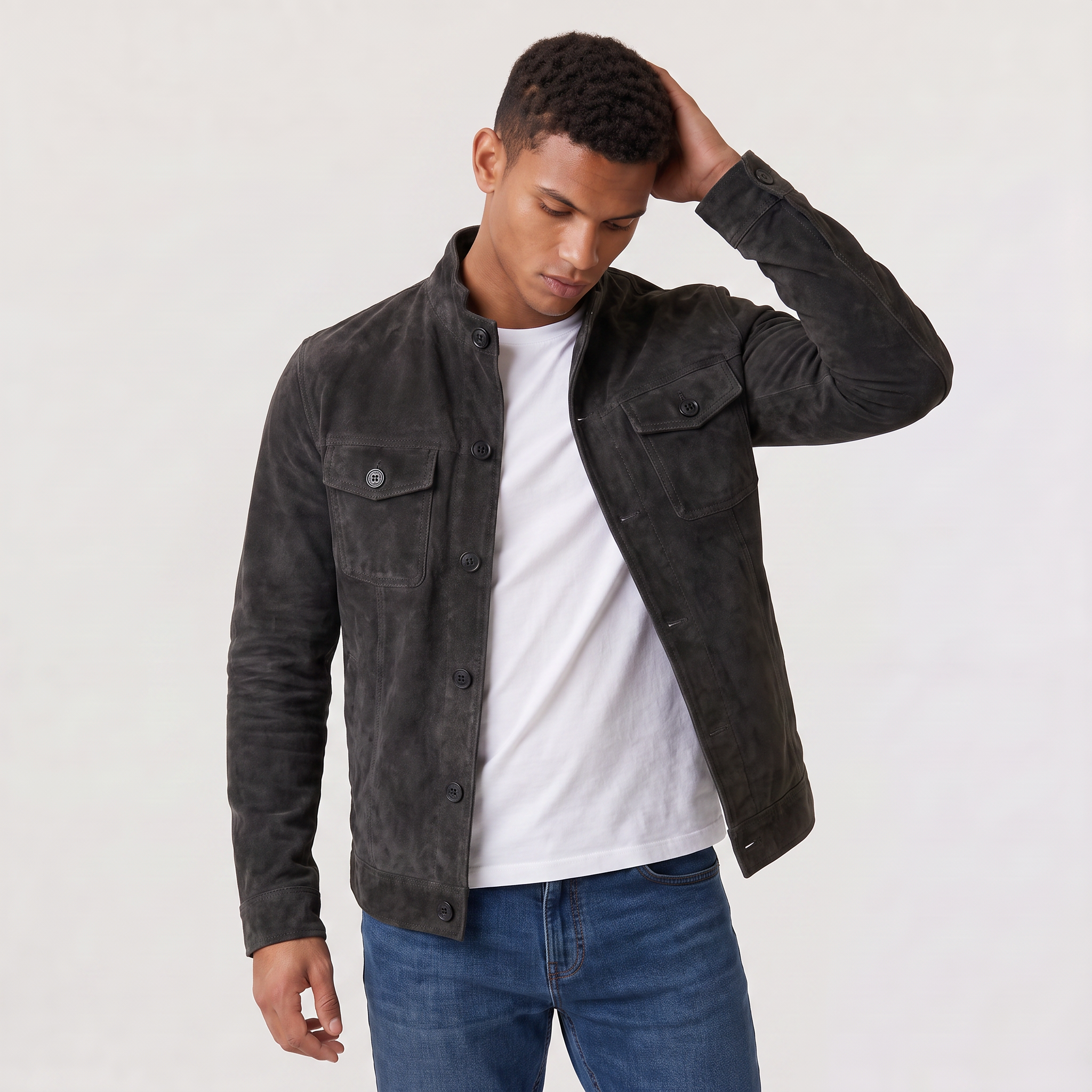 Men's Button-Up Suede-Look Trucker Jacket