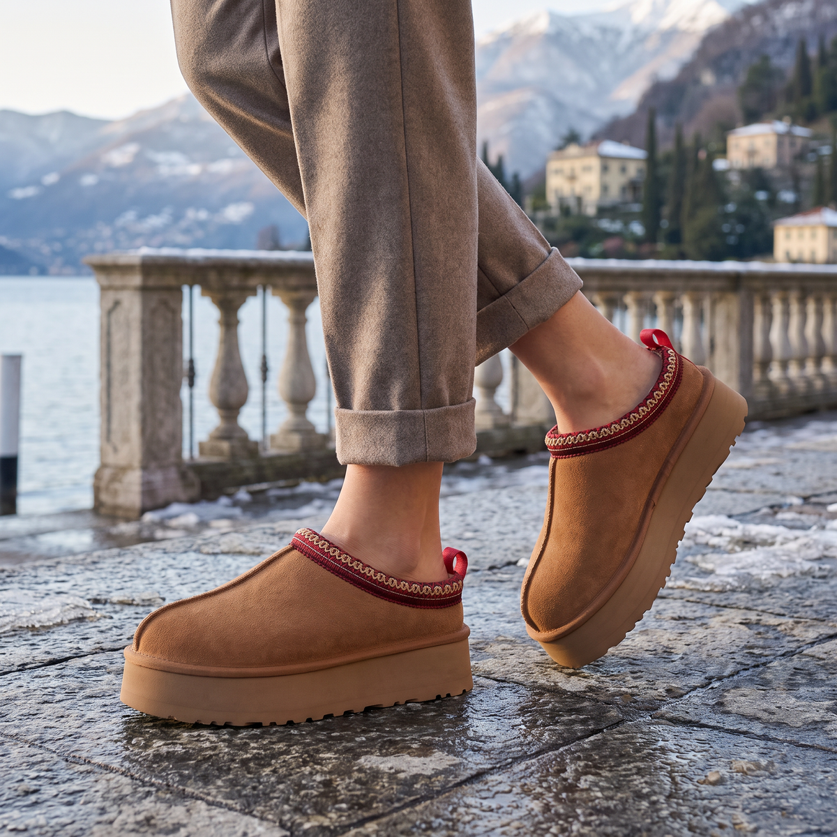 Women's Borg-Lined Platform Mule Slippers