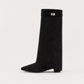 Women's Pointed-Toe Knee-High Boots - Block Heel