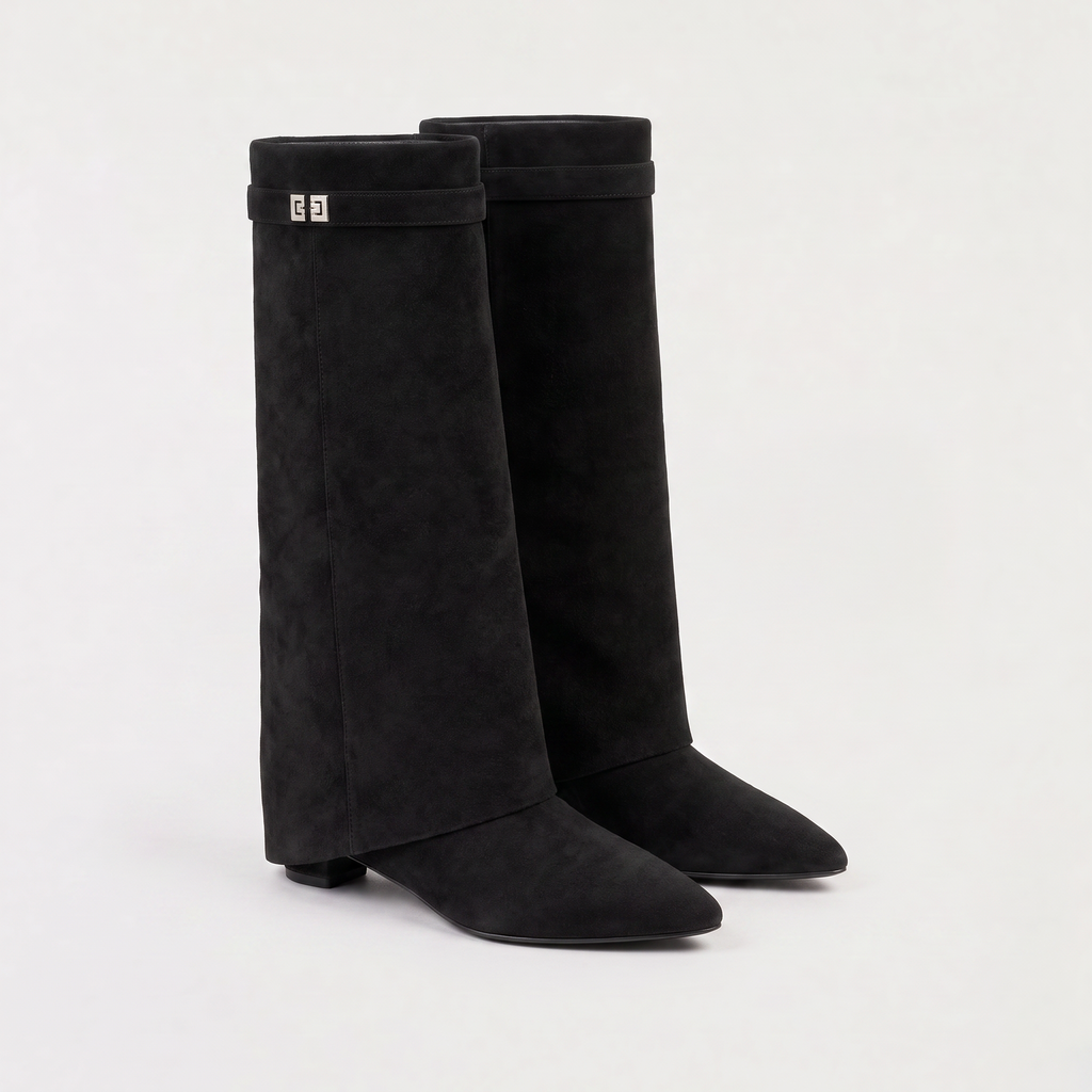 Women's Pointed-Toe Knee-High Boots - Block Heel