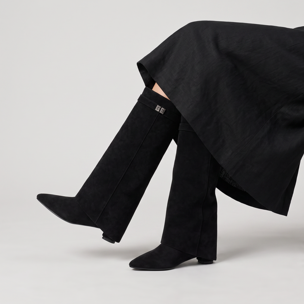 Women's Pointed-Toe Knee-High Boots - Block Heel
