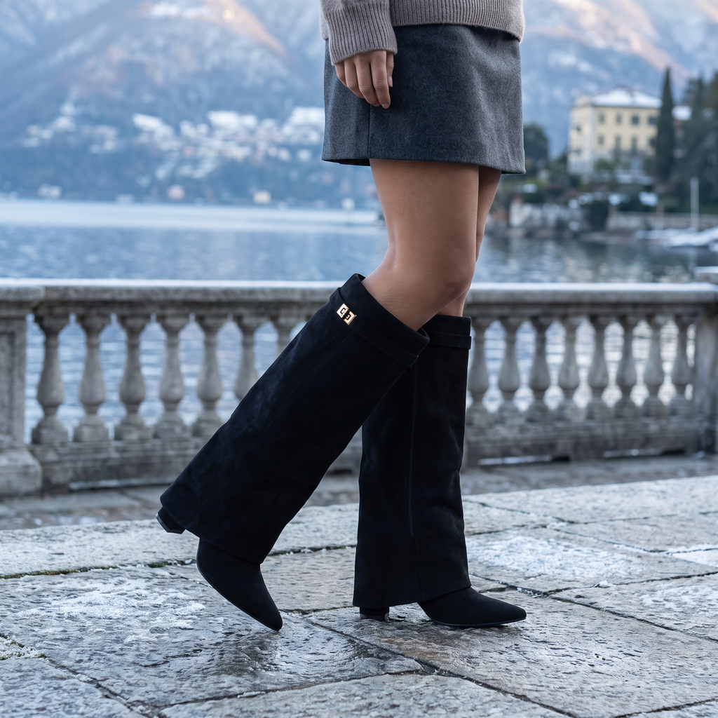 Women's Pointed-Toe Knee-High Boots - Block Heel