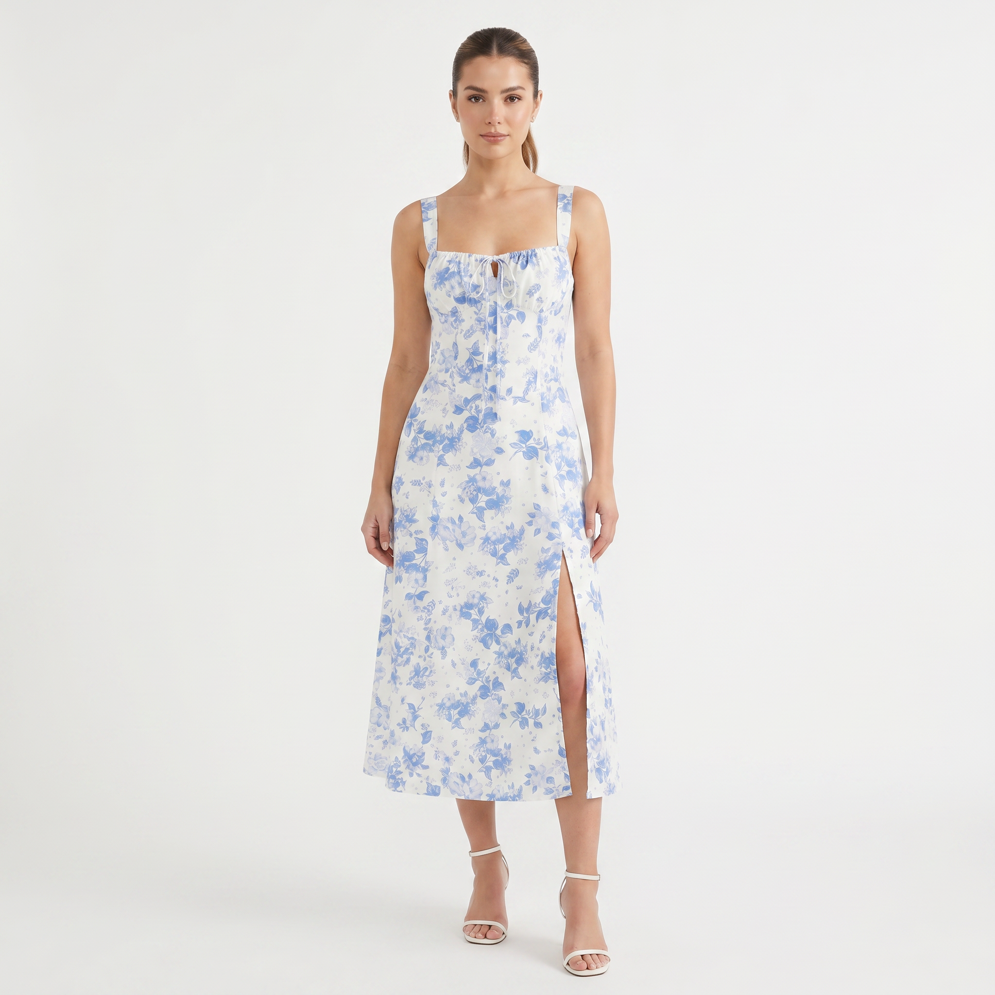 Women's Floral Tie Front Midi Dress