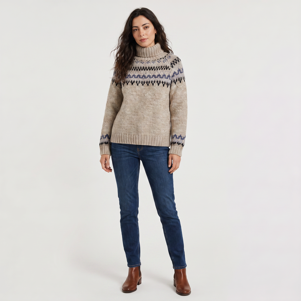 Women's Nordic Pattern Turtleneck Sweater - Vintage Style