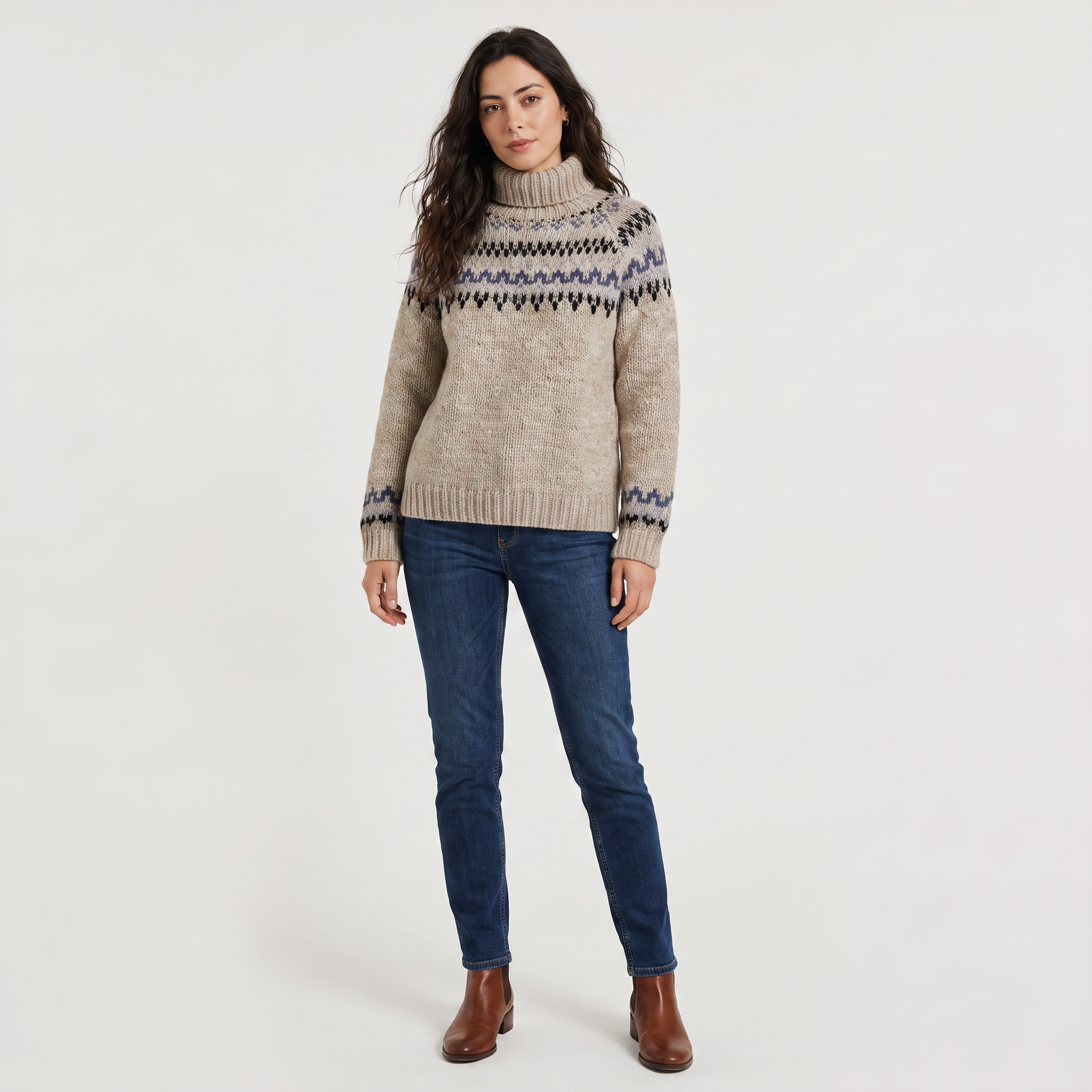 Women's Nordic Pattern Turtleneck Sweater - Vintage Style