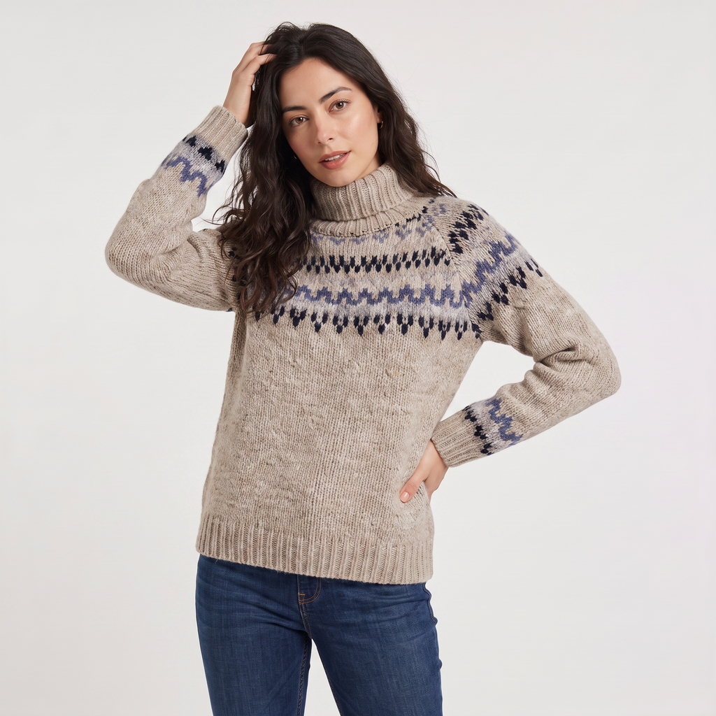 Women's Nordic Pattern Turtleneck Sweater - Vintage Style
