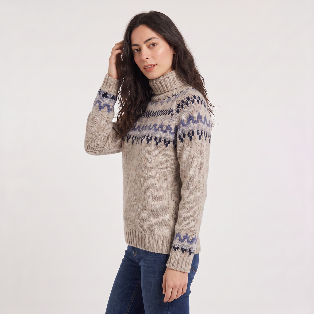 Women's Nordic Pattern Turtleneck Sweater - Vintage Style