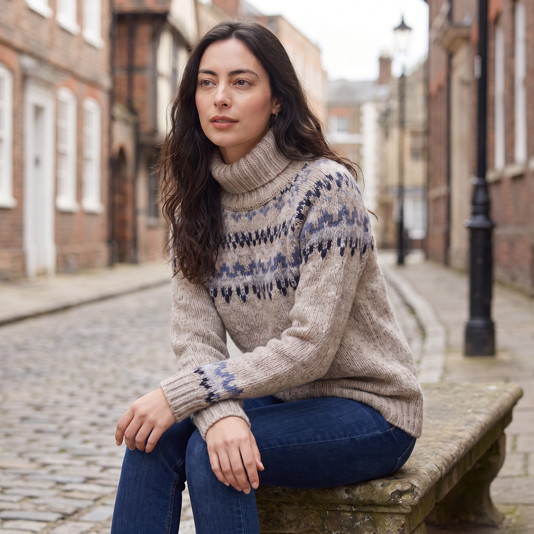 Women's Nordic Pattern Turtleneck Sweater - Vintage Style