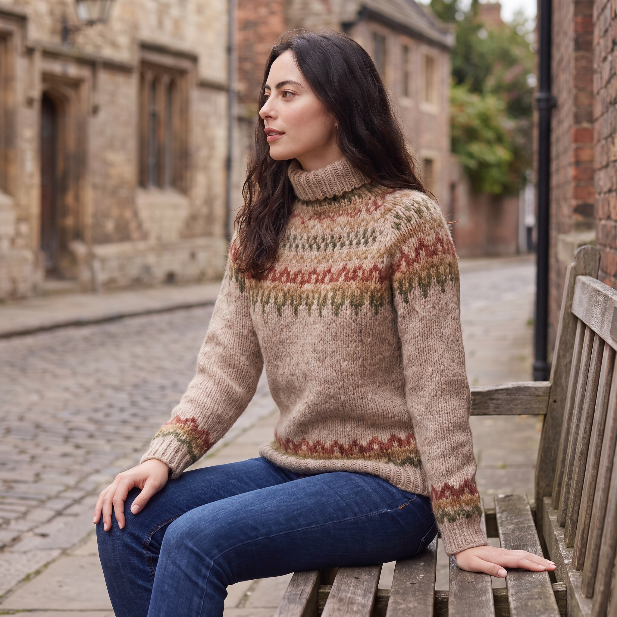 Women's Nordic Pattern Turtleneck Sweater - Vintage Style