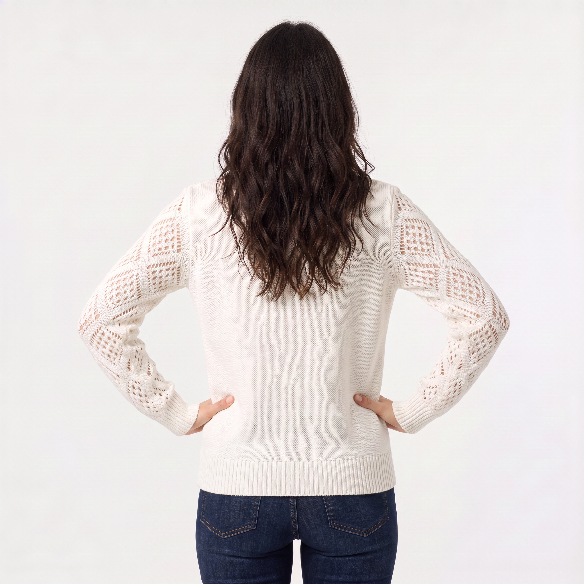 Women's V-Neck Pointelle Sleeve Sweater