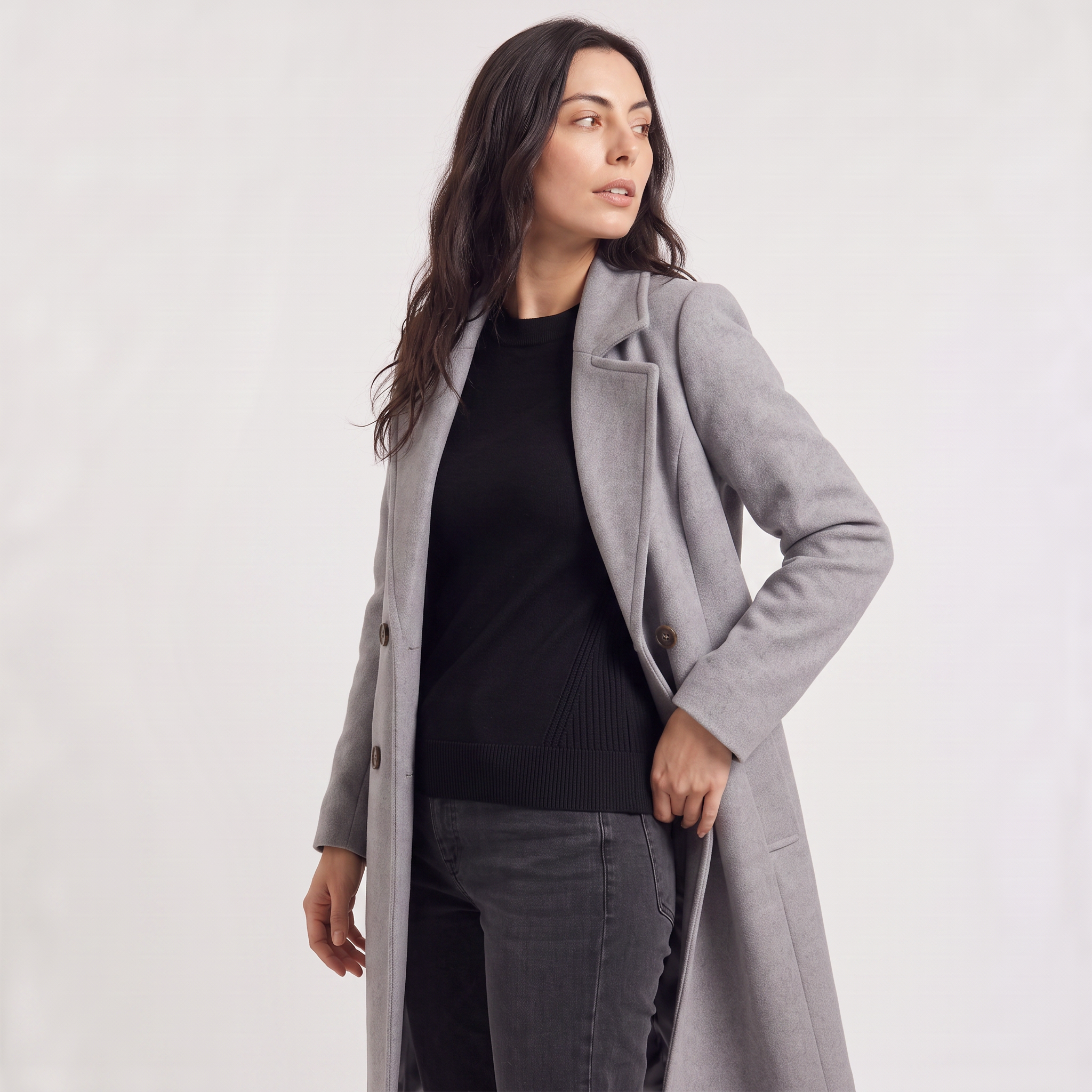 Women's Double-Breasted Wool Blend Coat