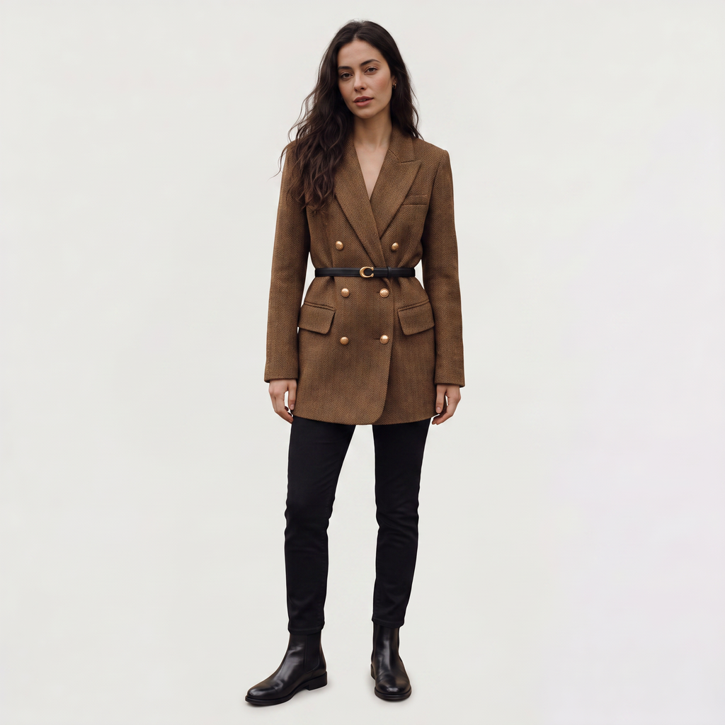 Women's Belted Double-Breasted Tweed Blazer