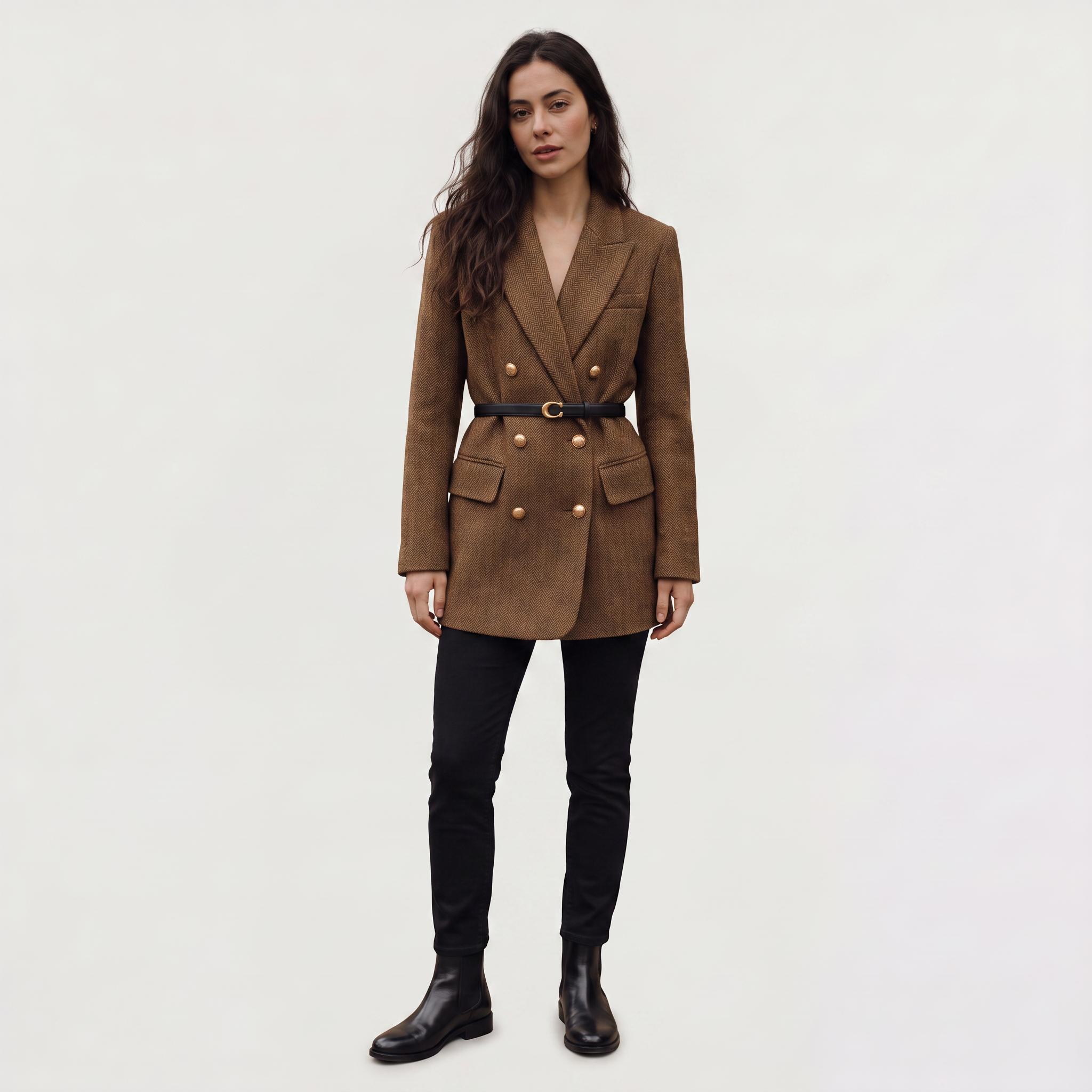 Women's Belted Double-Breasted Tweed Blazer