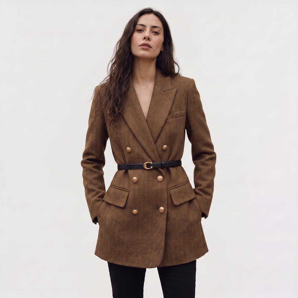 Women's Belted Double-Breasted Tweed Blazer