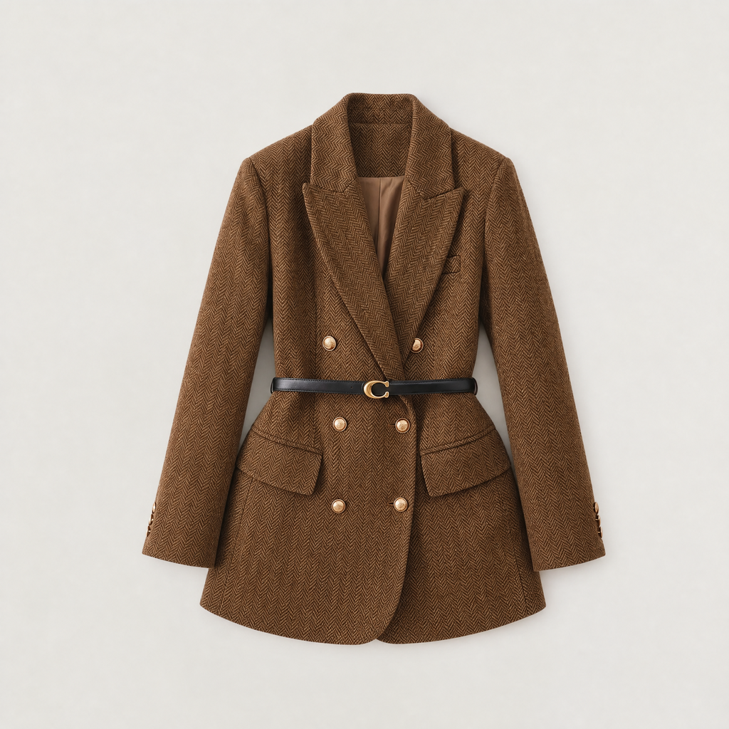 Women's Belted Double-Breasted Tweed Blazer