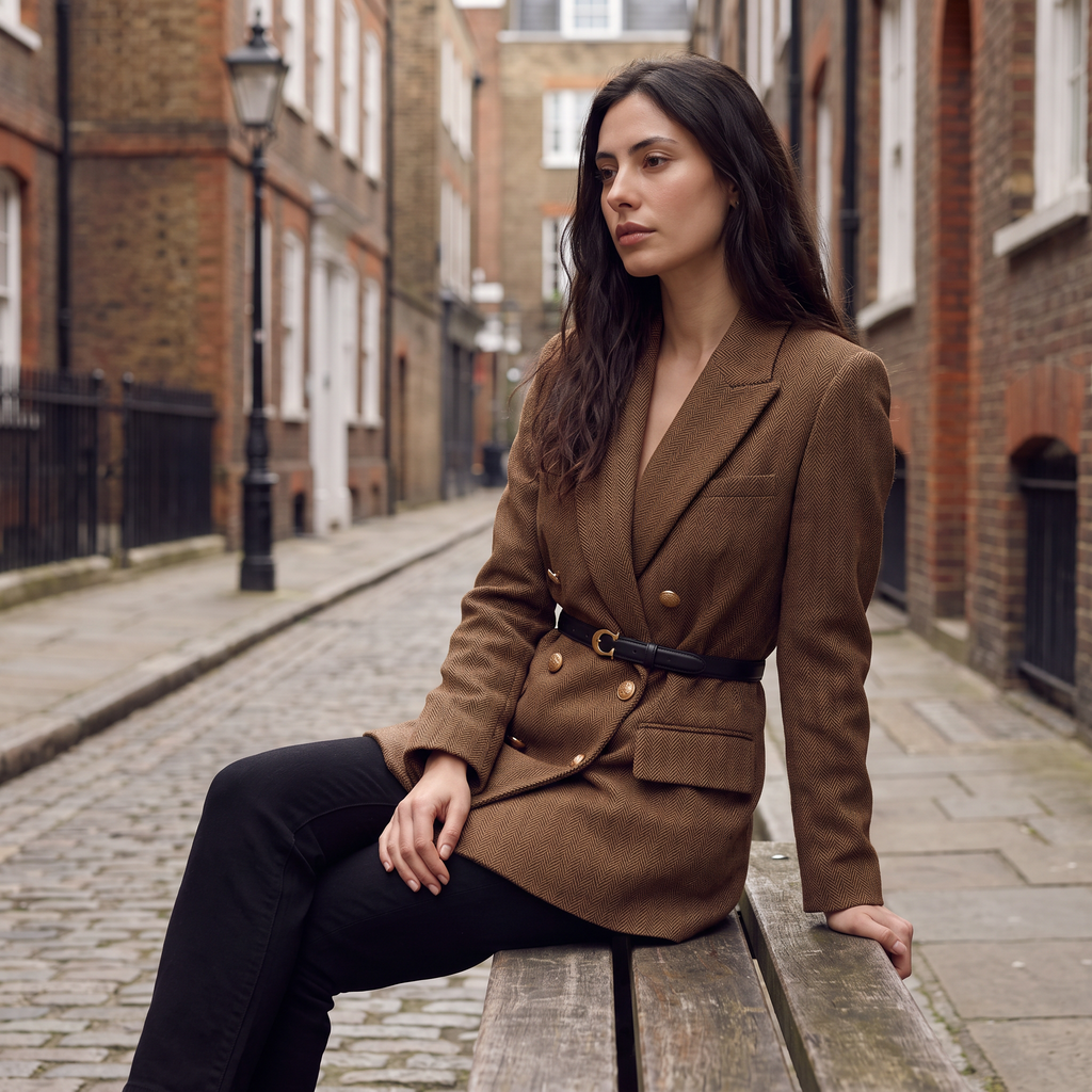 Women's Belted Double-Breasted Tweed Blazer