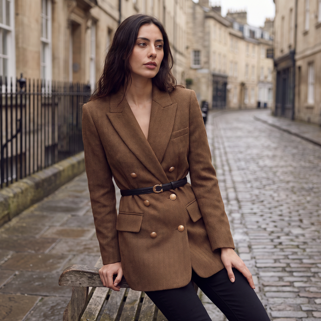 Women's Belted Double-Breasted Tweed Blazer