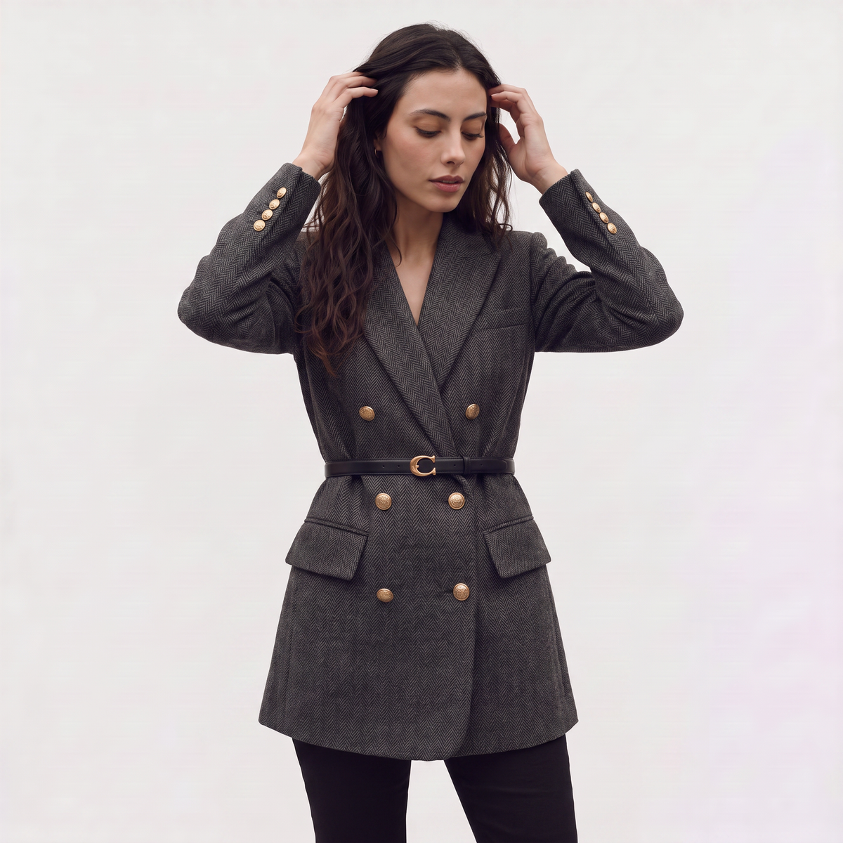 Women's Belted Double-Breasted Tweed Blazer