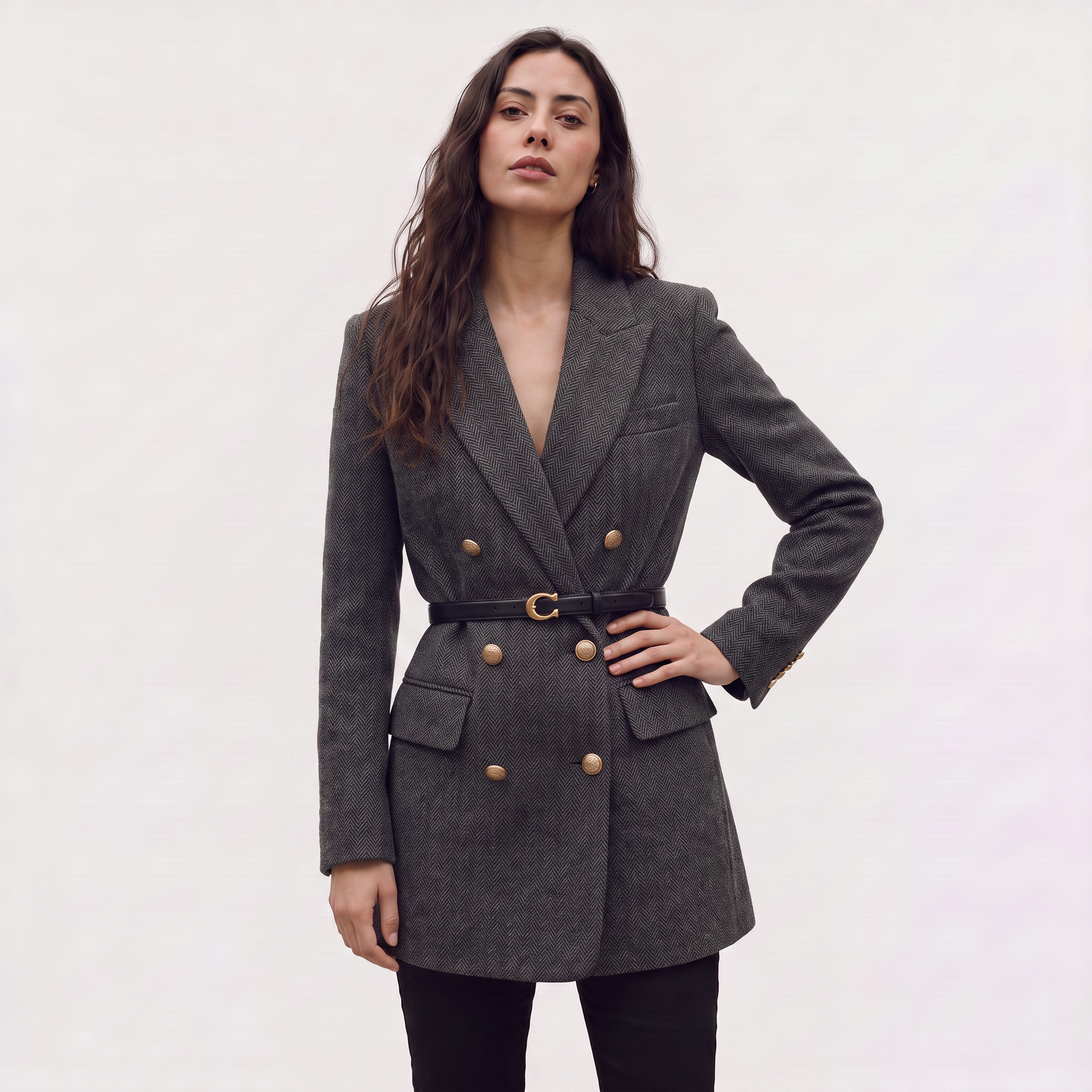 Women's Belted Double-Breasted Tweed Blazer