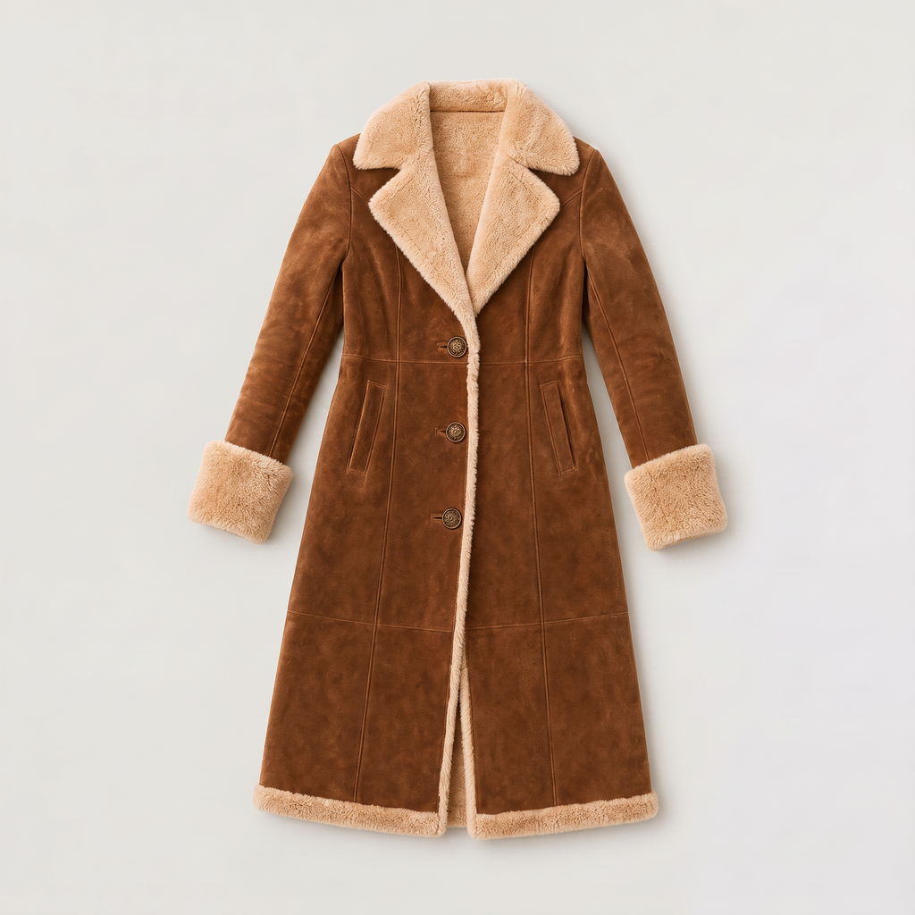 Women's Faux Suede Shearling Trim Coat