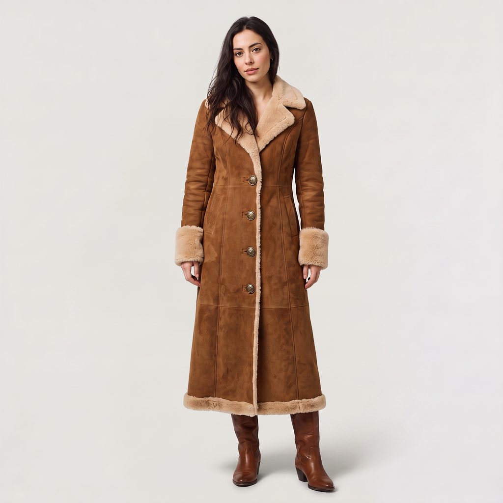 Women's Faux Suede Shearling Trim Coat