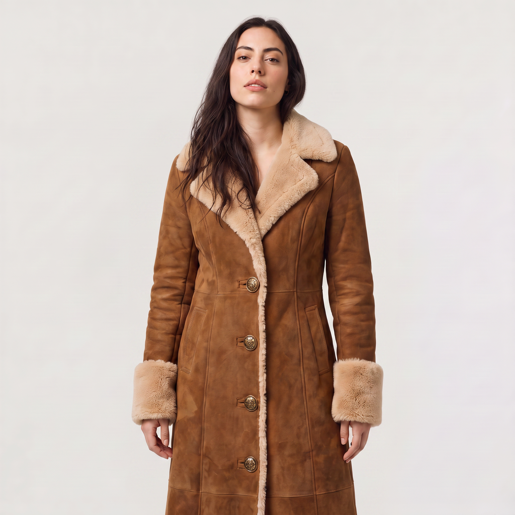 Women's Faux Suede Shearling Trim Coat